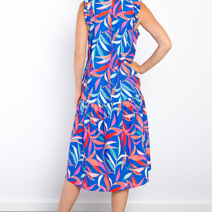 Be Stage Print Ruffled Midi Dress with Pockets