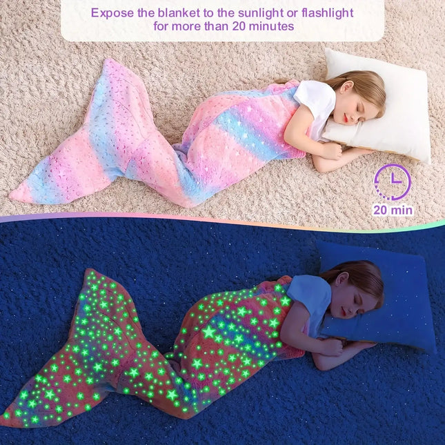 1pc Mermaid Tail Blanket - Glowing Plush Mermaid Wearable Blanket, Suitable For Teen Girls, Teens Adults All Seasons Soft Flannel Fleece Comfortable Blanket Mermaid Unicorn Sleeping Bag, Suitable For Birthday Decoration
