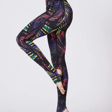 Printed Wide Waistband Active Leggings with Stirrups