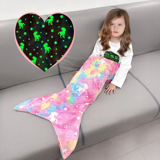 1pc Mermaid Tail Blanket - Glowing Plush Mermaid Wearable Blanket, Suitable For Teen Girls, Teens Adults All Seasons Soft Flannel Fleece Comfortable Blanket Mermaid Unicorn Sleeping Bag, Suitable For Birthday Decoration