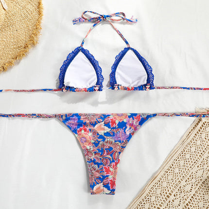 Brazilian Bandage Bikini Floral Print Swimwear Female Triangle Swimsuit Women Swimming Suit Halter Bathing Suit