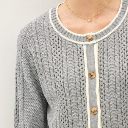 Be Cool Cable Knit Long Sleeve Contrast Edge Cardigan