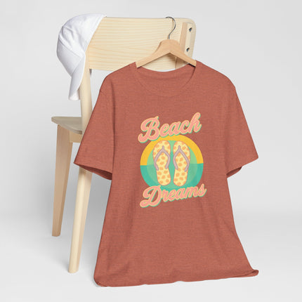 Beach Dreams Unisex Jersey Tee, Flip Flop Summer Shirt, Vacation Outfit, Beach Lover Gift, Casual Summer Wear