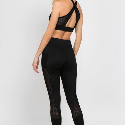 Active Jersey Mesh Striped 3-Pocket Leggings