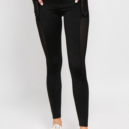 Active Jersey Mesh Striped 3-Pocket Leggings