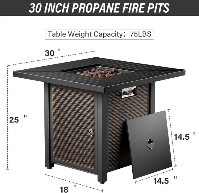 5 Piece Outdoor Patio Set With 50000 BTU Fire Pit Blue