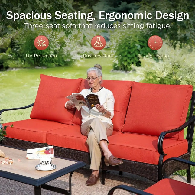 Patio Furniture Set with Fire Pit Table and Cushions