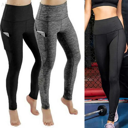 High Waist Elastic Workout Leggings Tummy Control Ruched Booty With Pocket