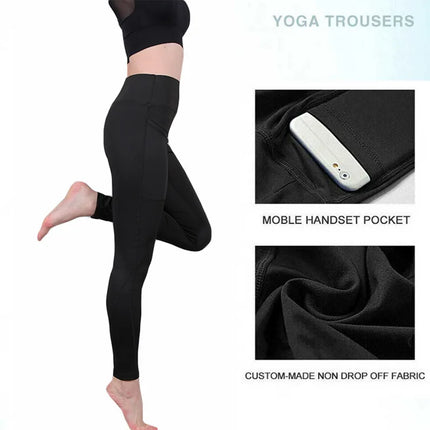High Waist Elastic Workout Leggings Tummy Control Ruched Booty With Pocket
