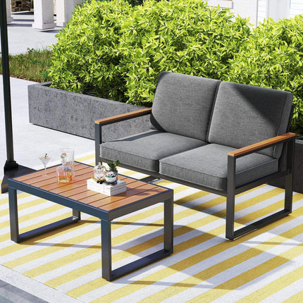 4 Piece Patio Aluminum Furniture Set with Armrests and Tabletop-Gray