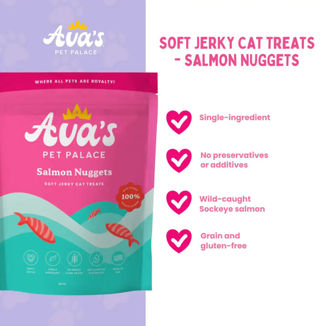 Ava's Pet Palace Soft Jerky Cat Treats Bag - Salmon Nuggets For Cats