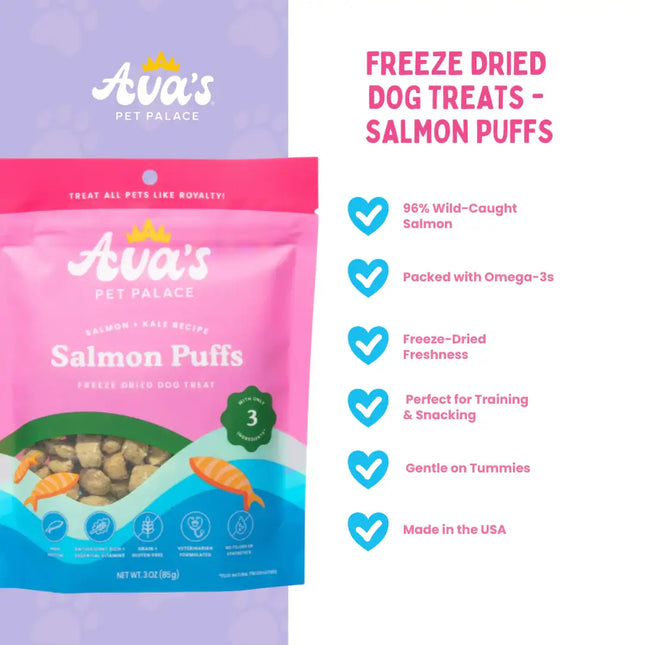 Ava's Pet Palace Freeze Dried Dog Treats Bag - Salmon Puffs