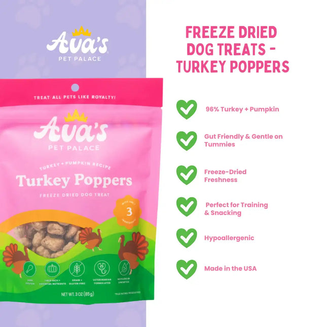 Ava's Pet Palace Freeze Dried Dog Treats Bag - Turkey Poppers