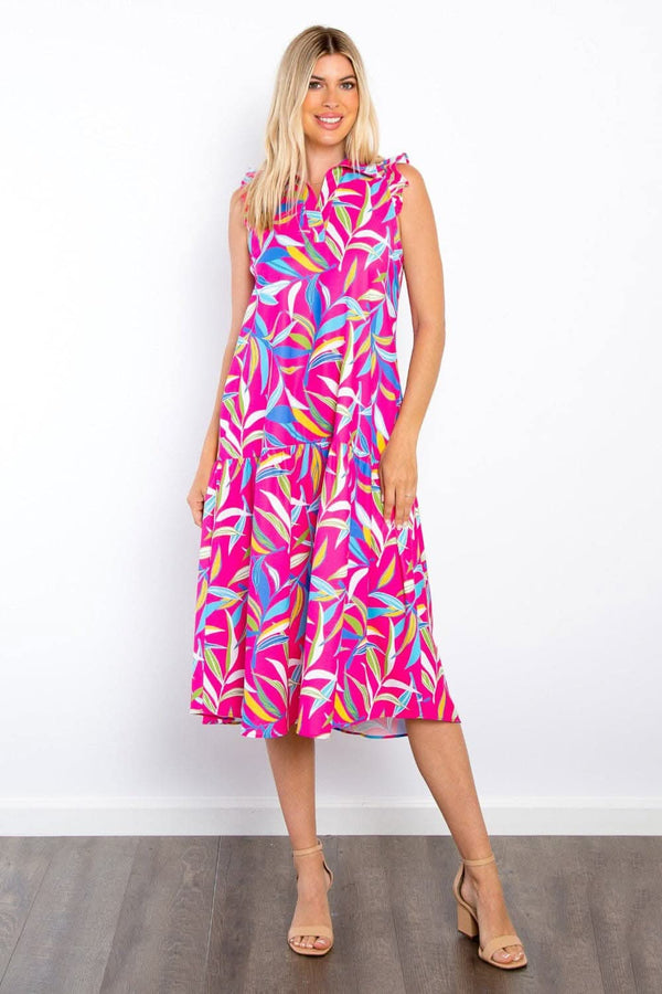 Be Stage Print Ruffled Midi Dress with Pockets Delight