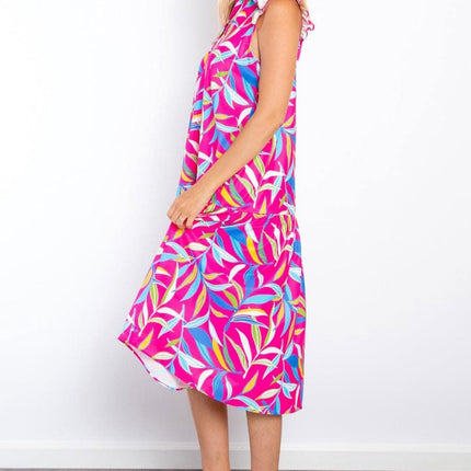 Be Stage Print Ruffled Midi Dress with Pockets Delight
