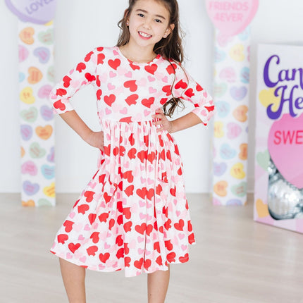Be Mine 3/4 Sleeve Pocket Twirl Dress