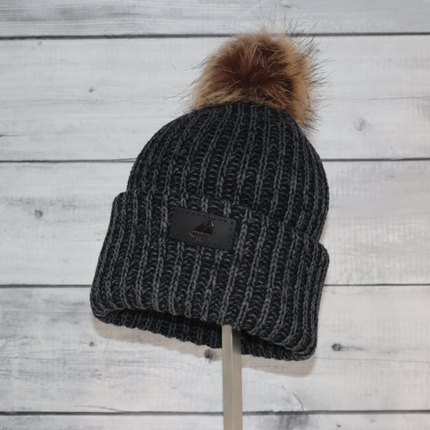 Child Acrylic Ribbed Cuff with Pom Hat