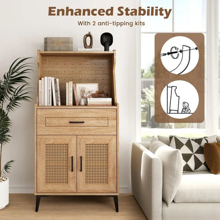 Coffee Bar Cabinet with Pegboard Storage Drawer and Adjustable Shelf-Oak