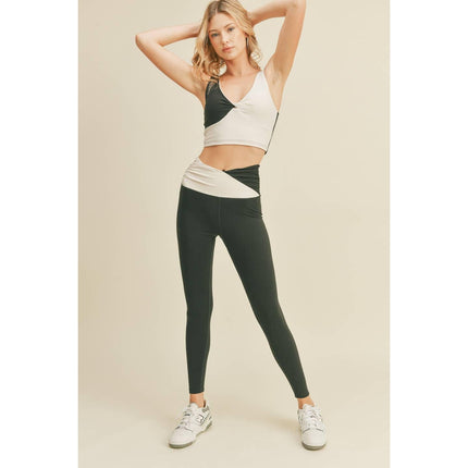 Color Block Front-Twist Top & Leggings Set in Black or Pink [Sizes S-L]
