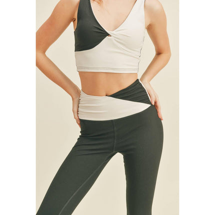 Color Block Front-Twist Top & Leggings Set in Black or Pink [Sizes S-L]