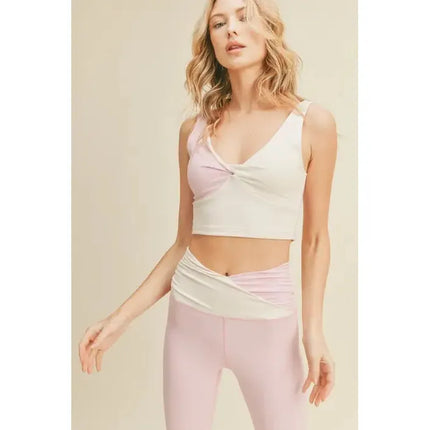 Color Block Front-Twist Top & Leggings Set in Black or Pink [Sizes S-L]