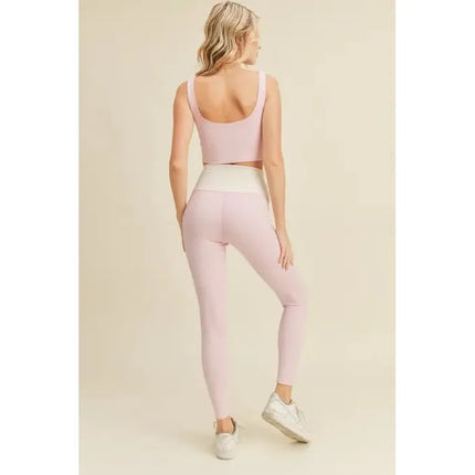 Color Block Front-Twist Top & Leggings Set in Black or Pink [Sizes S-L]