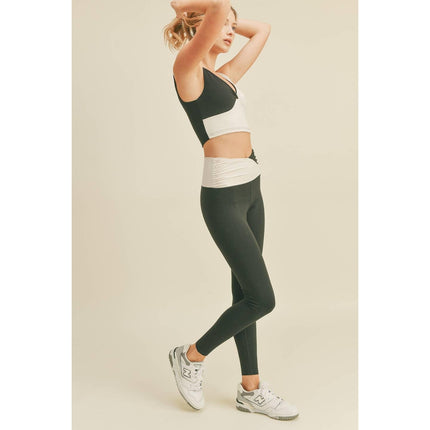 Color Block Front-Twist Top & Leggings Set in Black or Pink [Sizes S-L]