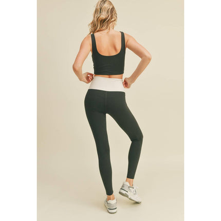 Color Block Front-Twist Top & Leggings Set in Black or Pink [Sizes S-L]
