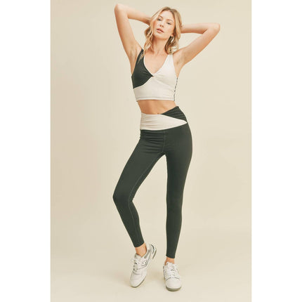 Color Block Front-Twist Top & Leggings Set in Black or Pink [Sizes S-L]