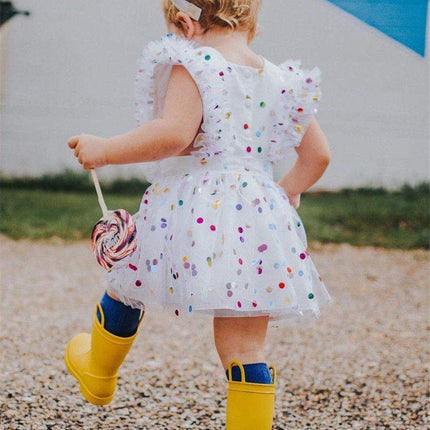 Newborn Infant Baby Girl Romper with Sequin Dot Tulle Dress Outfits for Toddler Girls Dress For Birthday And Party