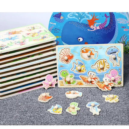 New Hand Grab Board Wooden Puzzle Toys for Children Cartoon Animal Fruit  Kids Baby Early Educational Learning Toy