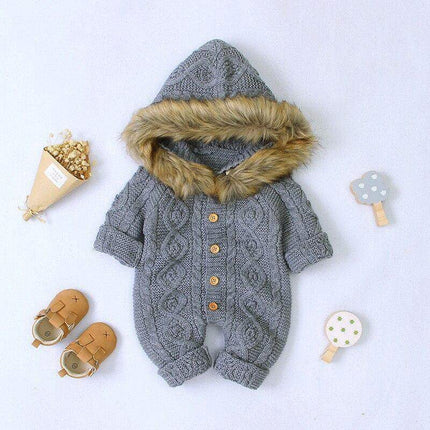 Modern elegant Baby Warm Coat For Newborn Baby Hooded Knit Romper Baby Jumpsuit outfit In Modern Design