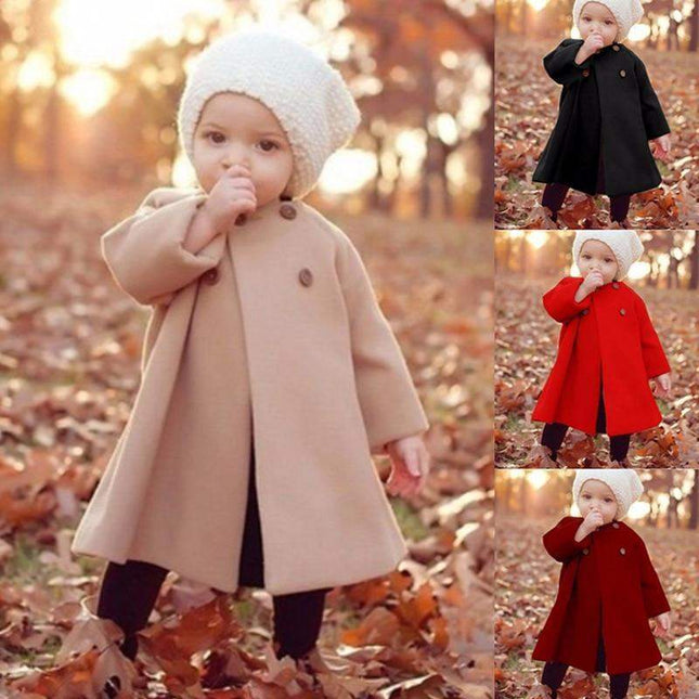 Modern Trend New Baby Girl  Woolen Long Coat for Girls Windproof Made For Autumn and Winter Season