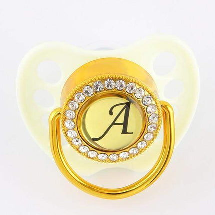 Modern Luxury Diamond Initials Letter Rhinestone Black Baby Pacifier/ Nipple For Baby Boys and Baby Girls Kids