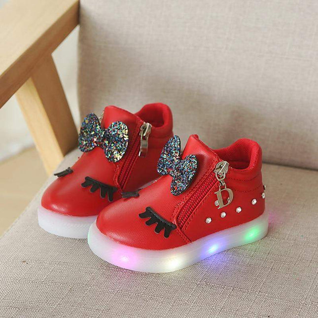 New Fashion Children Glowing Shoes Princess Bow Girls Led Shoes Spring Autumn Cute Baby Sneakers Shoes
