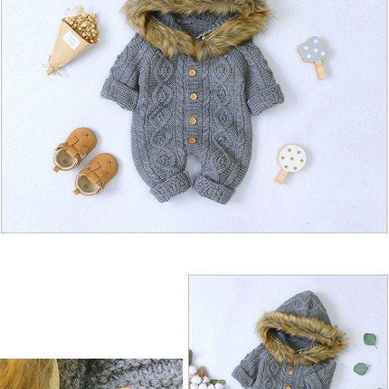 Modern elegant Baby Warm Coat For Newborn Baby Hooded Knit Romper Baby Jumpsuit outfit In Modern Design