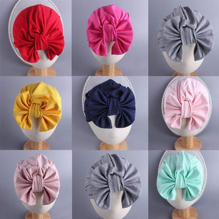 Newborn Baby Kids Boys Girls Soft Turban Cap Beanie Solid Bow Knot Wrap Cap For Baby