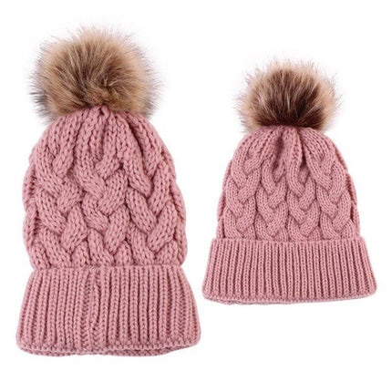 Luxury Modern Cute Kids Girls Hats Mother & Daughter Warm Knitted Hat And Caps Winter Newborn Baby Cap