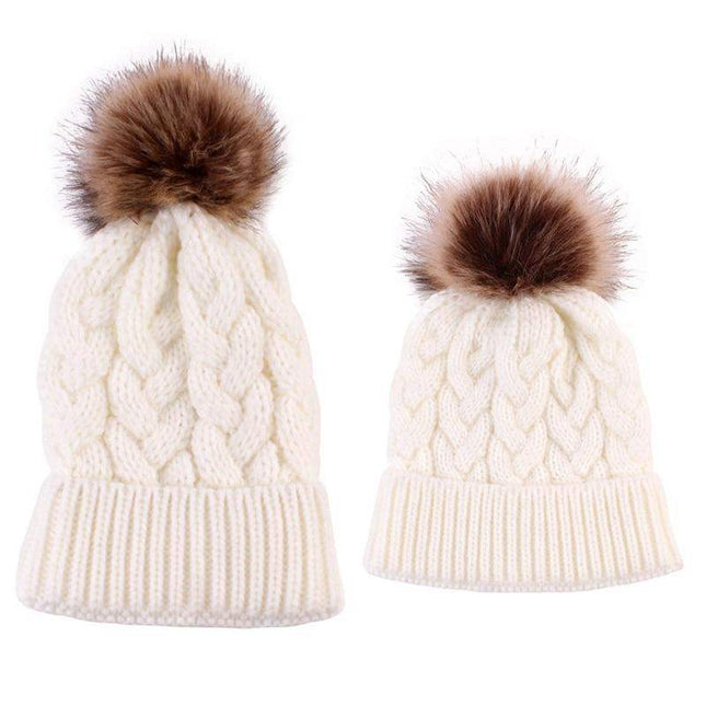 Luxury Modern Cute Kids Girls Hats Mother & Daughter Warm Knitted Hat And Caps Winter Newborn Baby Cap