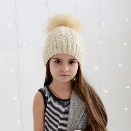 Winter Warm Baby Hat Fur Pompom Knitted Baby Hat Cap Infant Toddler Kids Hat Beanie In Modern Designer Style