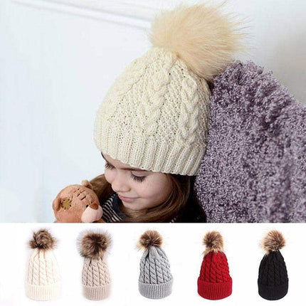 Winter Warm Baby Hat Fur Pompom Knitted Baby Hat Cap Infant Toddler Kids Hat Beanie In Modern Designer Style