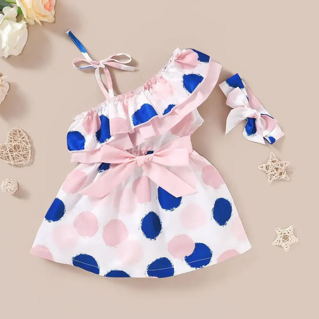 Baby Girl Dress Cute Dot Sleeveless Newborn Bowknot Dress with Headband Set Princess Baby Girl Party Clothes In Modern Design