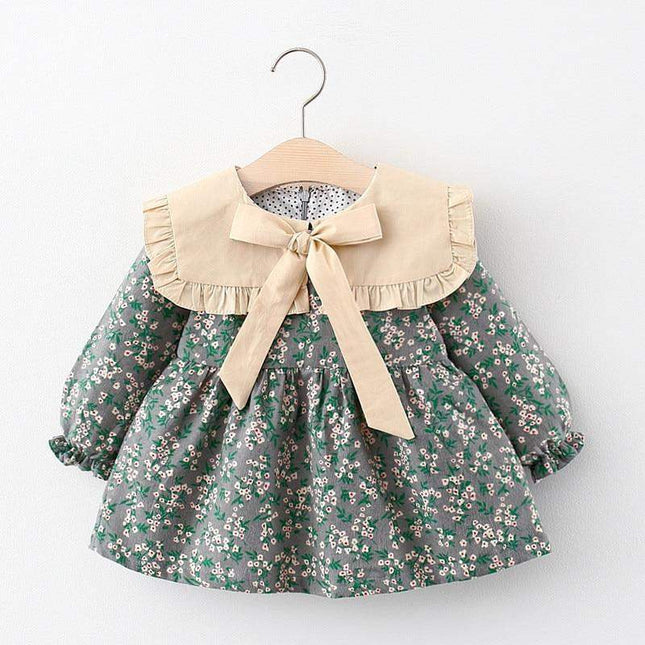 Toddler  Baby Girls  Dress Autumn Long Sleeve Kids Bow Princess Collar Dresses Costume