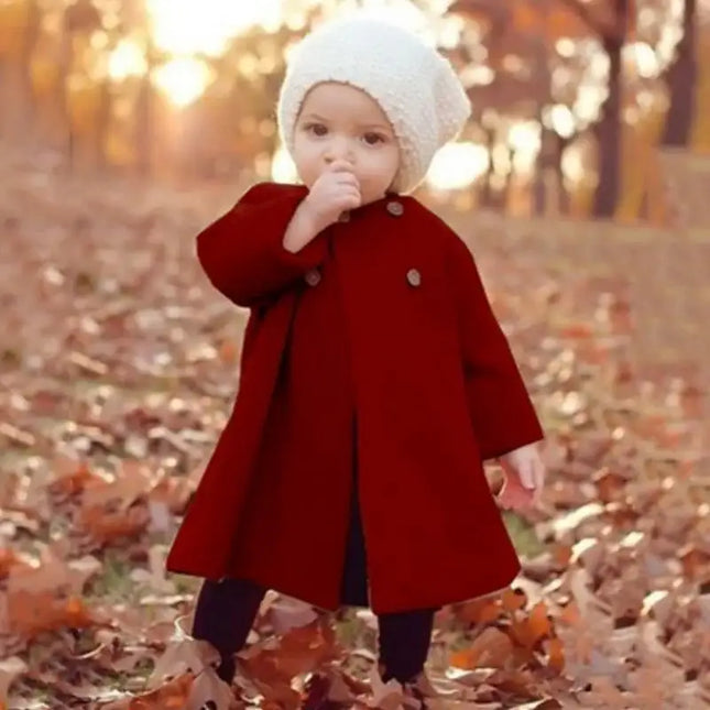 Modern Trend New Baby Girl  Woolen Long Coat for Girls Windproof Made For Autumn and Winter Season