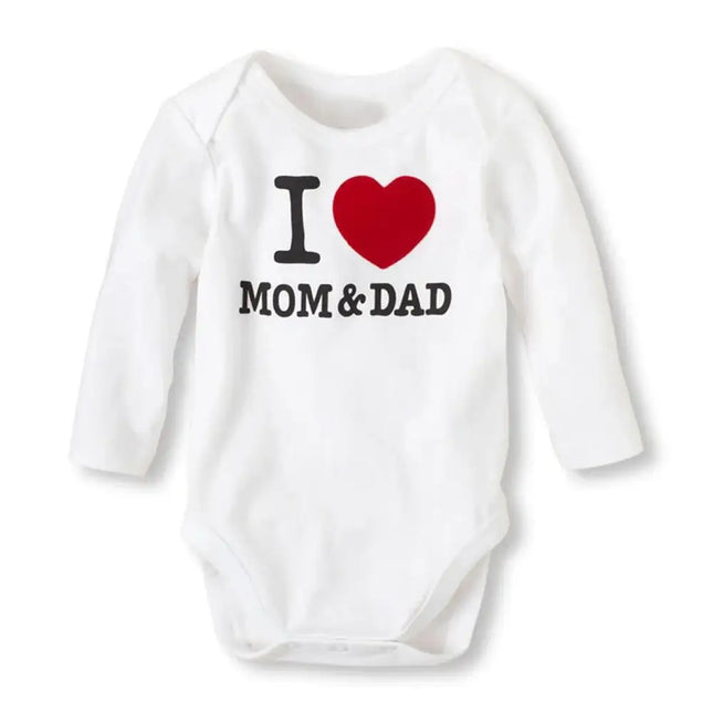 Baby Boys Girls Romper Cotton Long Sleeve Letter Print I Love Mom & Dad Jumpsuit In Modern Design