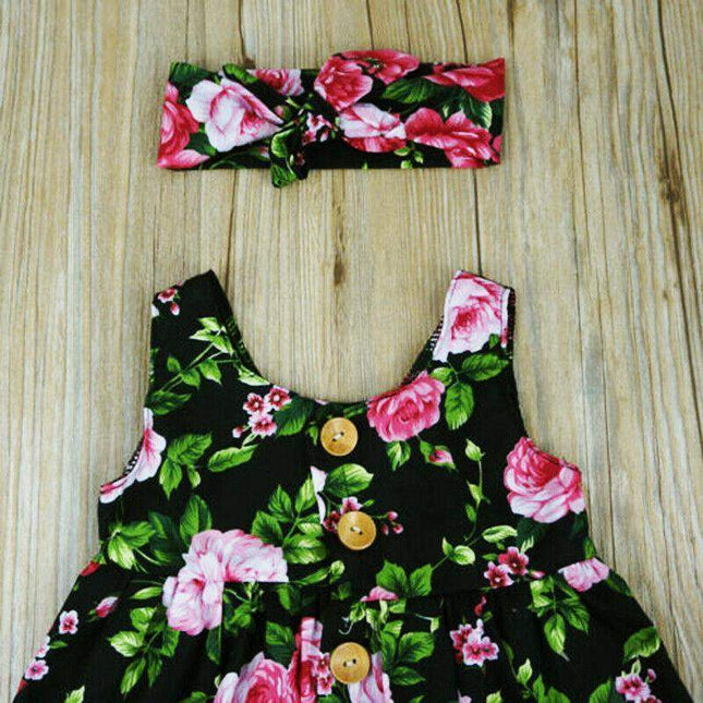 Interesting Toddler Kids Baby Girl Party Princess Floral summer Dress Pageant Clothes With Bow