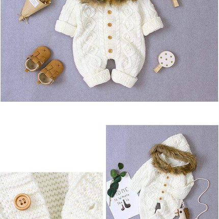 Modern elegant Baby Warm Coat For Newborn Baby Hooded Knit Romper Baby Jumpsuit outfit In Modern Design