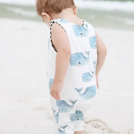 Newborn Baby Summer Clothing Sleeveless Whales Print Romper Jumpsuit Sun suit Playsuits For Boys