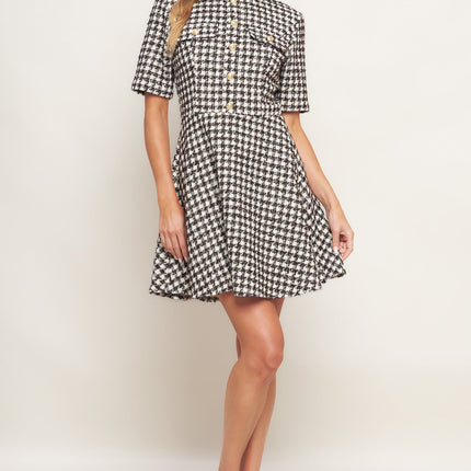 ELEGANT CHECK TWEED MINI DRESS