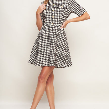 ELEGANT CHECK TWEED MINI DRESS